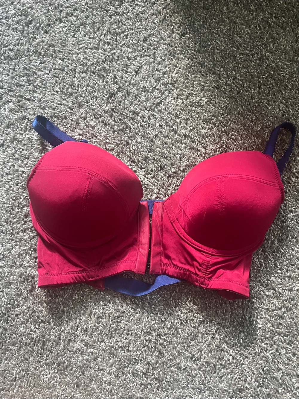 Women’s Longline Padded Bra in Dark Maroon with Blue Straps